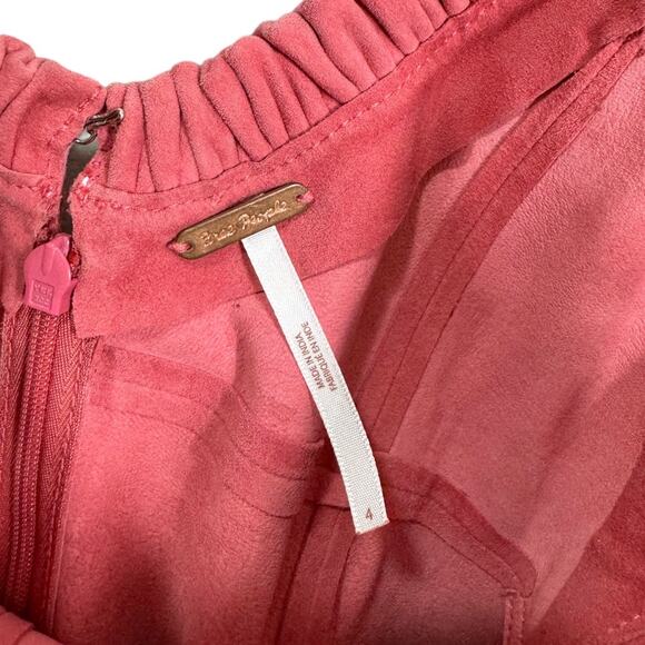 Free People Gizelle Midi Dress Luxe Suede 4 Pink Boho Tie Shoulder Goat Leather - Picture 5 of 8